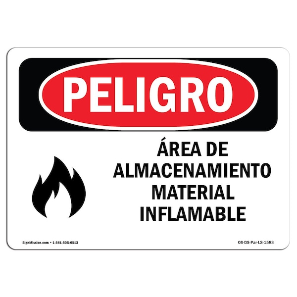 OSHA, Storage Area Flammable Material Spanish, 18in X 12in Rigid Plastic, OS-DS-P-1218-LS-1583